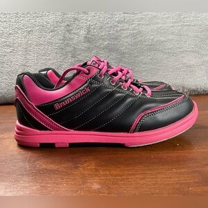 Adidas Brunswick Bowling Shoes Women's 7 Black Pink Lace-Up Pre-Owned. Nice.